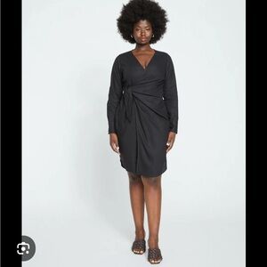 Universal Standard Starboard Linen Wrap Dress, Size M, Black.